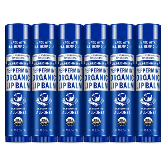 Dr. Bronner's - Organic Lip Balm (Peppermint, .15 ounce, 6-Pack) - Made with Organic Beeswax and Avocado Oil, For Dry Lips, Hands, Chin or Cheeks