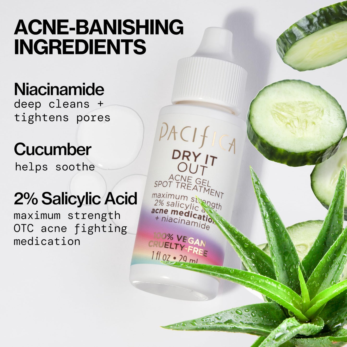 Pacifica Acne Spot Treatment & Pimple Cream - Dry It Out Gel with 2% Salicylic Acid, Witch Hazel, Niacinamide - Dries Blemishes Overnight, Fights