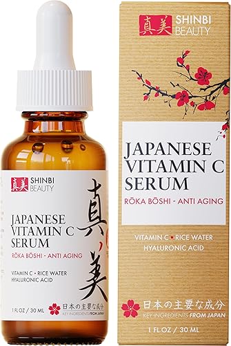 Shinbi Beauty Japanese Vitamin C Serum With Rice Water + Hyaluronic Acid - Japan Skincare Products for Anti Aging Anti Wrinkle J Beauty Glow 1oz