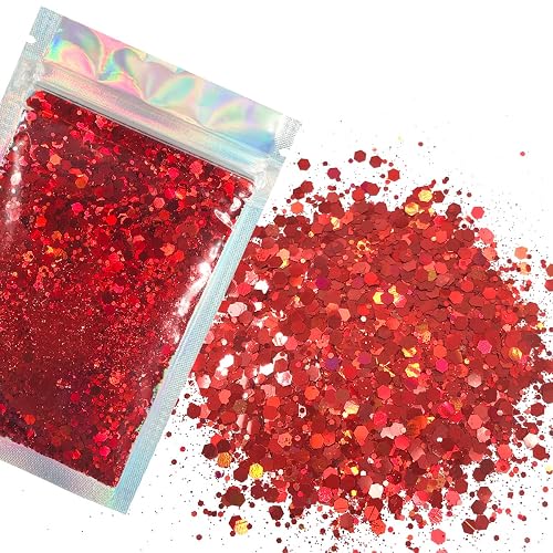 Red Face & Body Glitter - Cosmetic Grade Chunky Glitter - Uses Include: Festival Rave Makeup Face Body Nails Resin Arts & Crafts, Resin, Tumblers