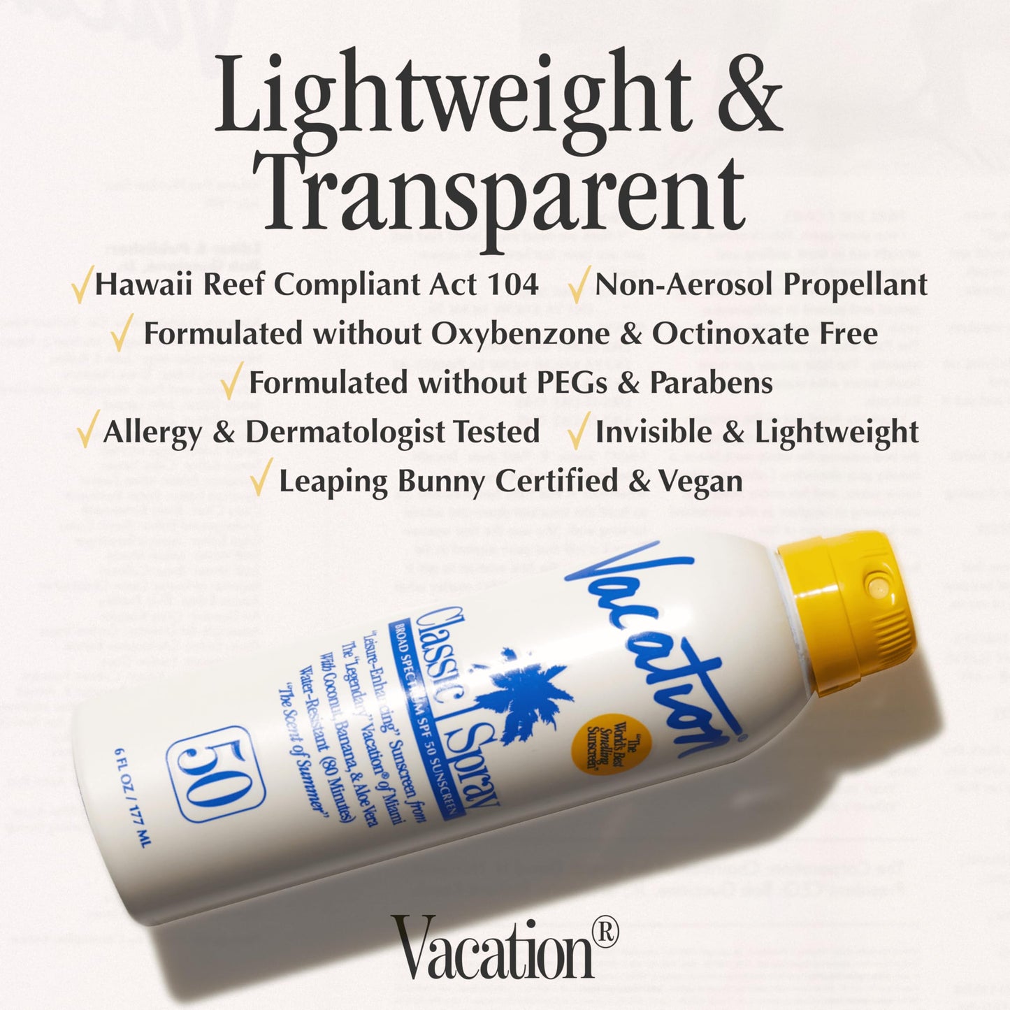 Vacation Classic SPF 50 Sunscreen Spray, 6 Fluid Ounces, Pack of 3 - Broad Spectrum, Lightweight, Transparent on All Skin Tones, Water-Resistant Beauty and Personal Care VACATION