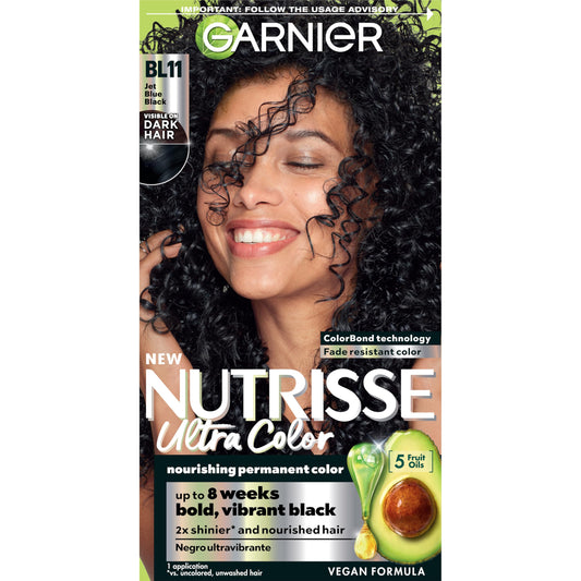 Garnier Hair Color Nutrisse Ultra Color Nourishing Creme, BL11 Jet Blue Black (Black Currant) Permanent Hair Dye, 1 Count (Packaging May Vary) Beauty & Personal Care Garnier