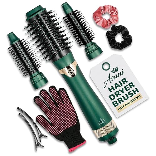Asani Hot Air Brush - Multipurpose Blow Dryer Brush with Interchangeable Heads, Heated Round Brush for Curling or Straightening, Volumizer and Styling