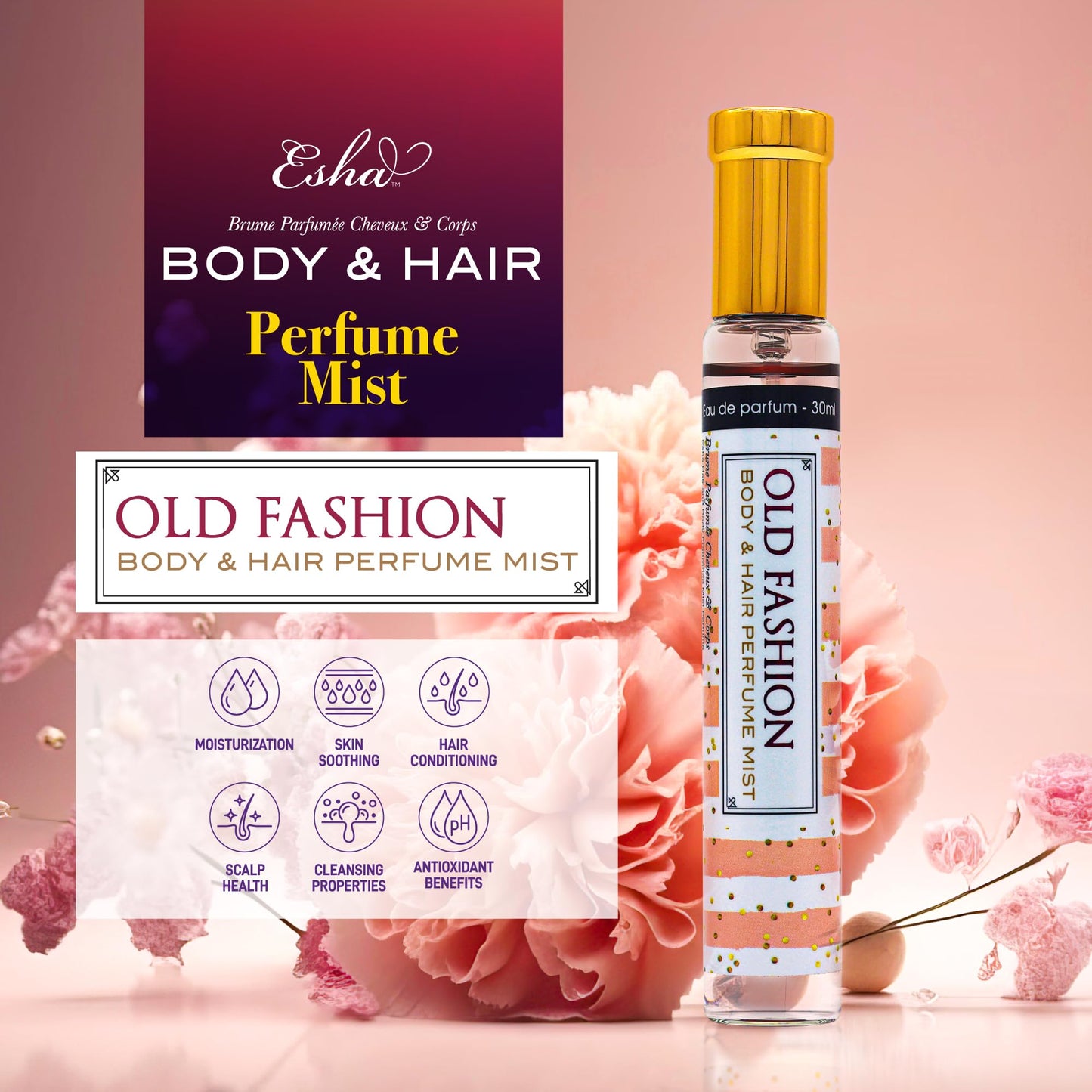 Esha Body & Hair Perfume Mist - Eau de Parfum for Women - Infused with Betaine - Citrus Orange and Lily - (OLD FASHION) Beauty & Personal Care Esha