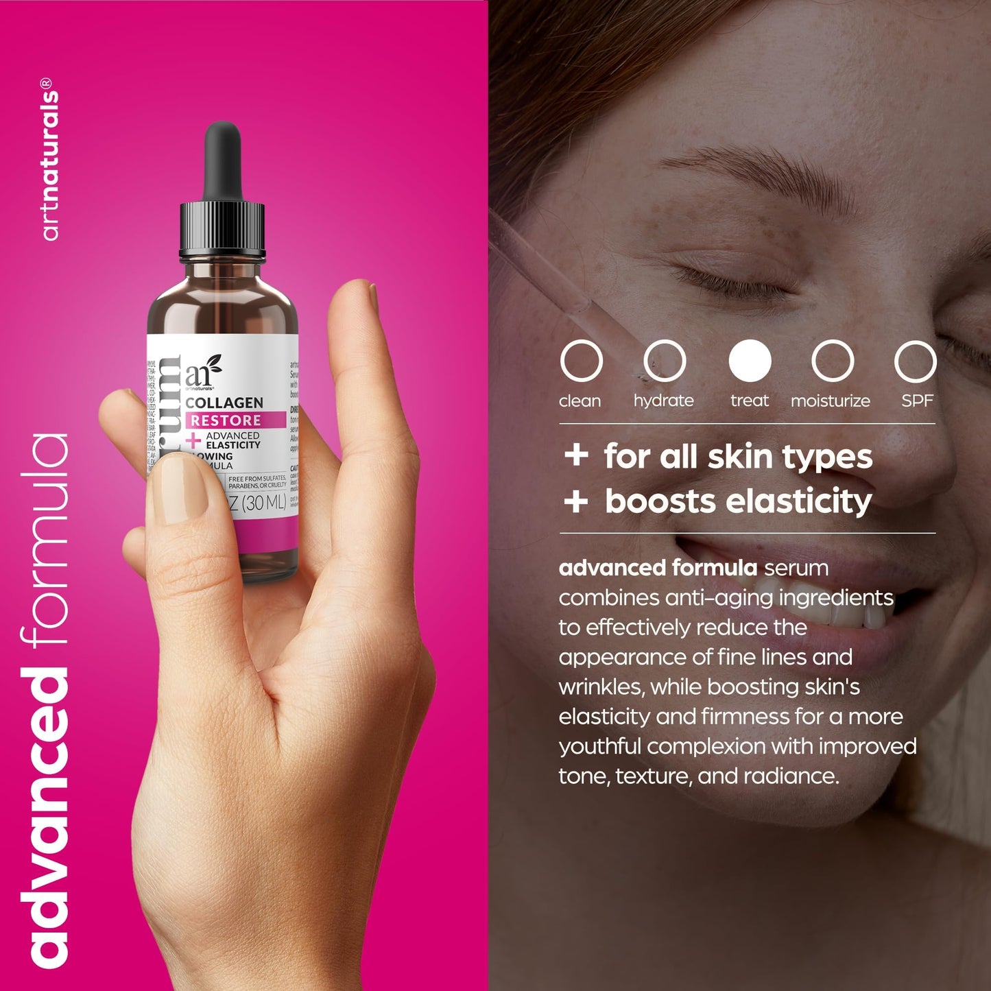 artnaturals Collagen Booster Serum for Face - Anti-Aging Reduces Wrinkles and Boosts Collagen - Heals and Repairs Skin - Improves Tone and Texture