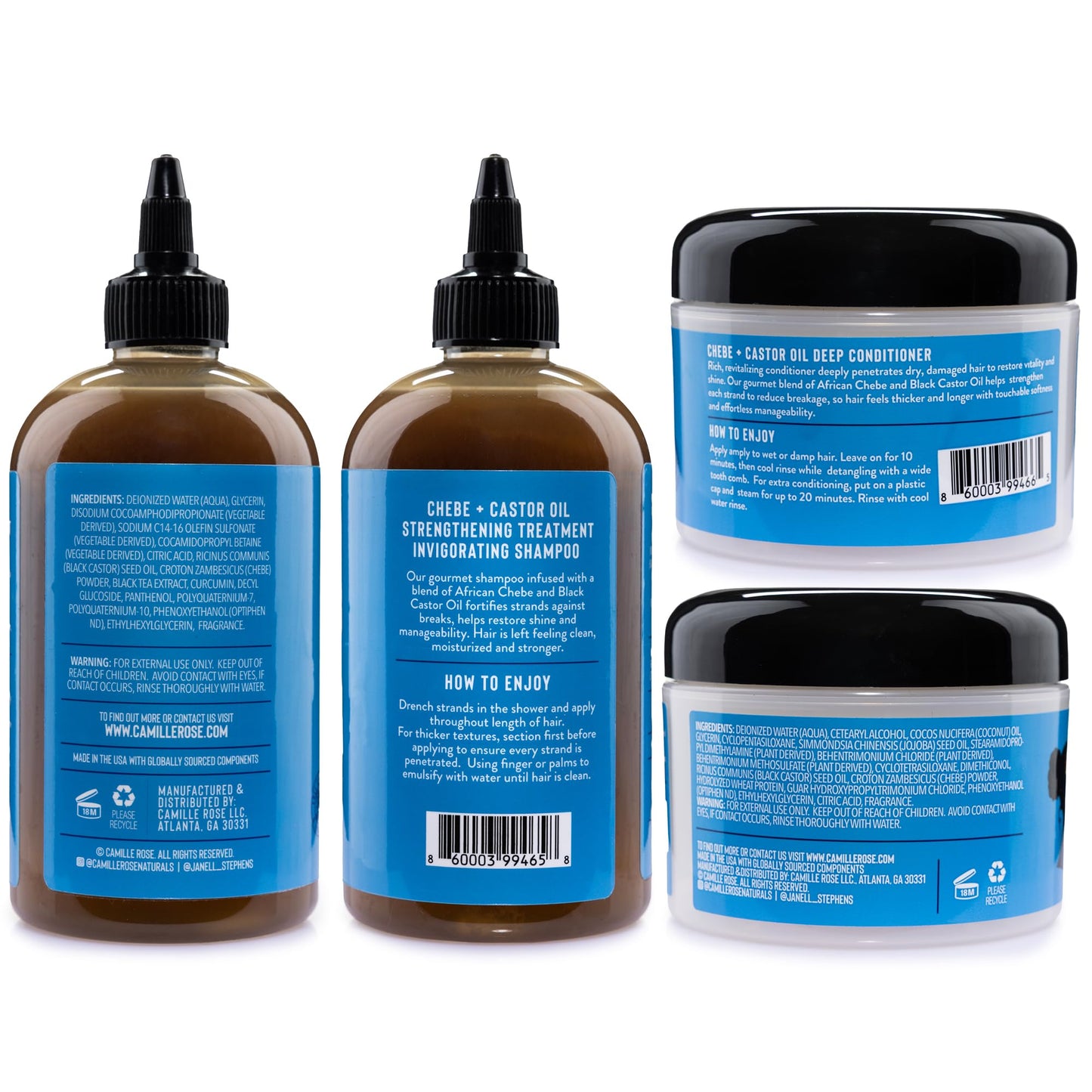 Camille Rose Shampoo and Conditioner Set, African Chebe + Castor Oil - Moisture Treatment for Dry, Damaged Hair, Curls & Textures