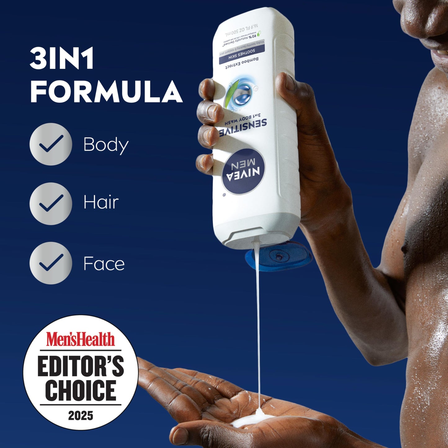 NIVEA MEN Sensitive Body Wash with Bamboo Extract, Moisturizing Body Wash for Sensitive Skin, Soap Free Shower Gel for Men with No Drying Alcohol