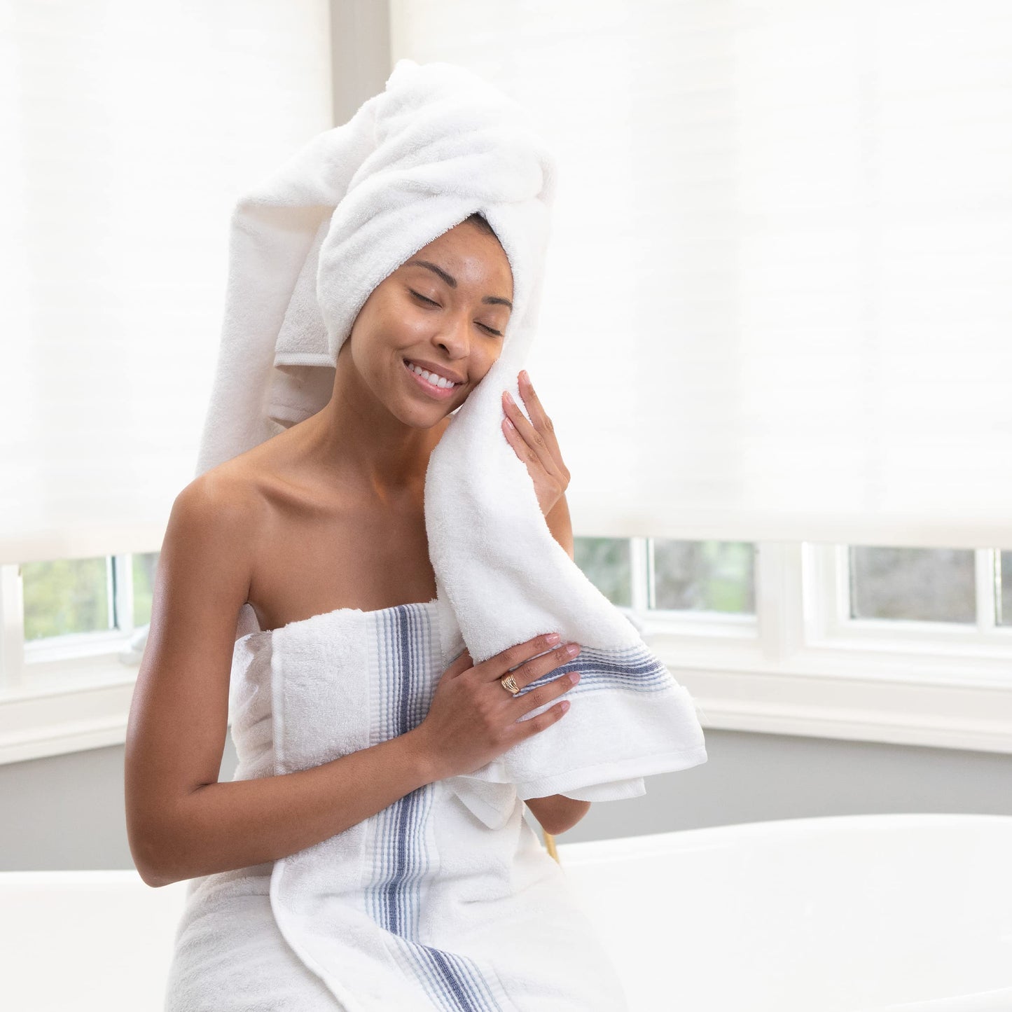 Aston & Arden Aegean Ombre Bath Towels - Pack of 2 - Oversized Ultra Soft Thick & Absorbent, 100% Ringspun Turkish Cotton Bathroom Towel for Spa…