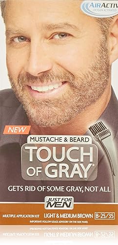 JUST FOR MEN Touch of Gray Hair Color, Mustache & Beard Kit, Light & Medium Brown B-25/35, 1 ea ( Pack of 3)