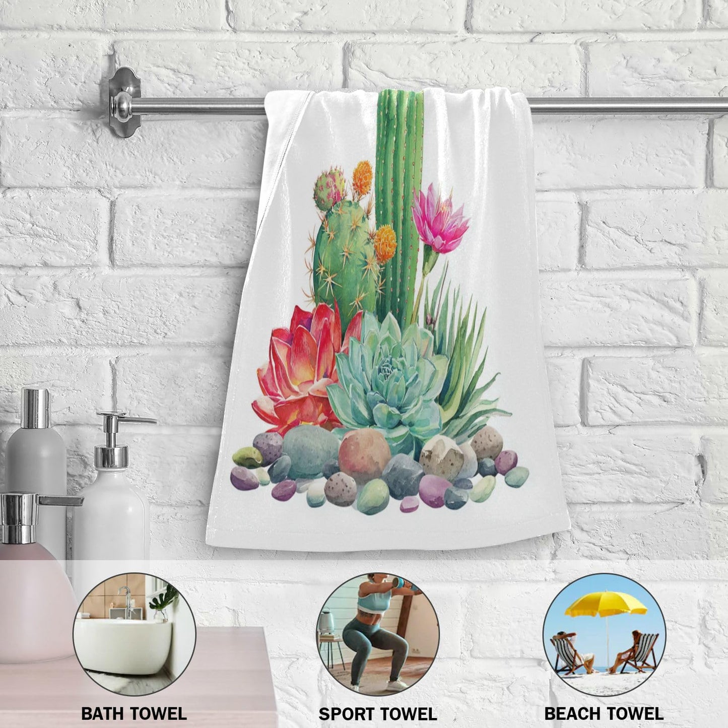 Vdsrup Succulent Cactus Hand Towels Tropical Cacti Summer Towel Set of 2 Flowers Small Bath Towels Soft Guest Face Towel Bathroom Decorations Thin…