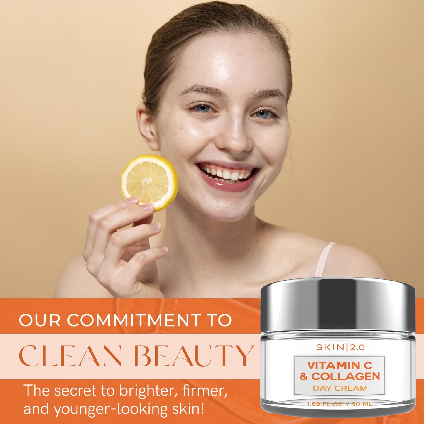 Skin 2.0 Vitamin C & Collagen Face Moisturizer - Hydrating Anti Aging Cream for Smooth & Radiant Skin, Firms & Revives Dull Complexion - Dermatologist