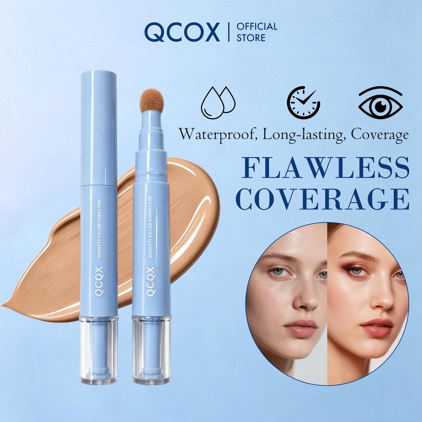 QCQX Dual-effect Concealer Pen & Foundation Eye Concealer - 24-Hour Long-LastingFull Coverage Matte Finish.Healthy Skin Glow Perfector Concealer Pen