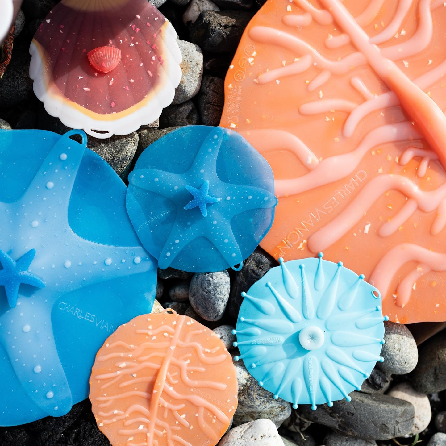 Charles Viancin - Coastal Silicone Lid for Food Storage - Costal Drink Covers - Set of 4 - One of Each - Creates an Airtight Seal on Any Smooth Rim…