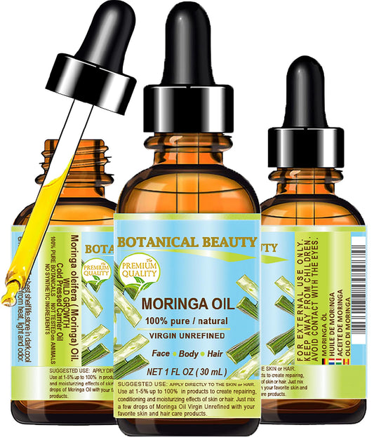 Botanical Beauty MORINGA OIL Moringa oleifera WILD GROWTH Himalayan 100% Pure Natural Undiluted Virgin Unrefined for Face, Skin, Hair, Lip, Nails (1
