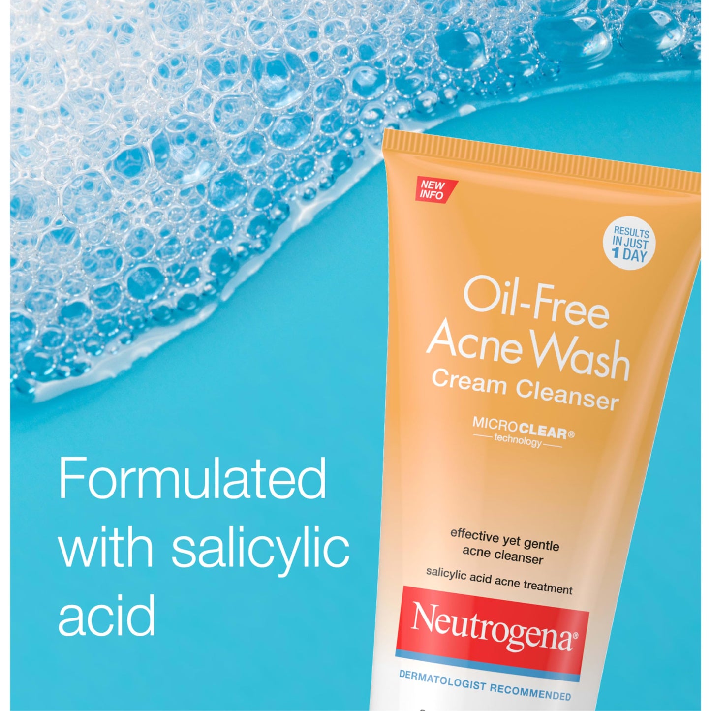 Neutrogena Oil-Free Acne Face Wash Cream Cleanser, 2% Salicylic Acid Acne Treatment, Daily Facial Cleanser for Acne-Prone Skin, 6.7 fl. oz
