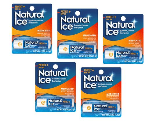 Mentholatum Natural Ice Protect+ Broad Spectrum SPF 30 Medicated Lip Balm, 0.15 Ounce (Pack of 5)