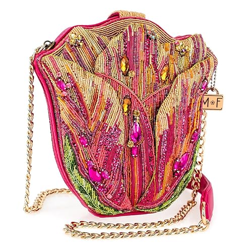 Mary Frances Treasured Tulip Beaded Flower Shape Crossbody Novelty Handbag, Pink