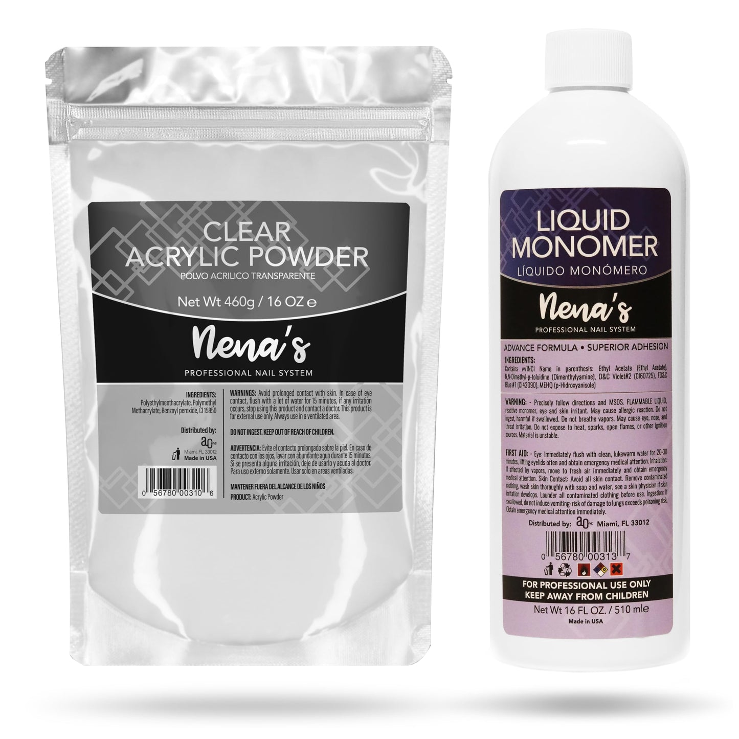 Nena's 16oz Acrylic Liquid Monomer + 16oz Clear Acrylic Powder Made in USA (Clear Pink) Beauty & Personal Care Nena's