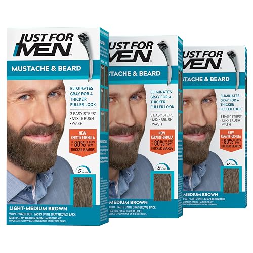 Just For Men Mustache & Beard, Beard Coloring for Gray Hair with Brush, With Keratin Biotin Aloe and Coconut Oil for Healthy Facial Hair