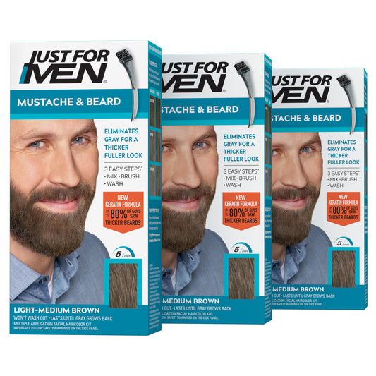 Just For Men Mustache & Beard, Beard Coloring for Gray Hair with Brush, With Keratin Biotin Aloe and Coconut Oil for Healthy Facial Hair