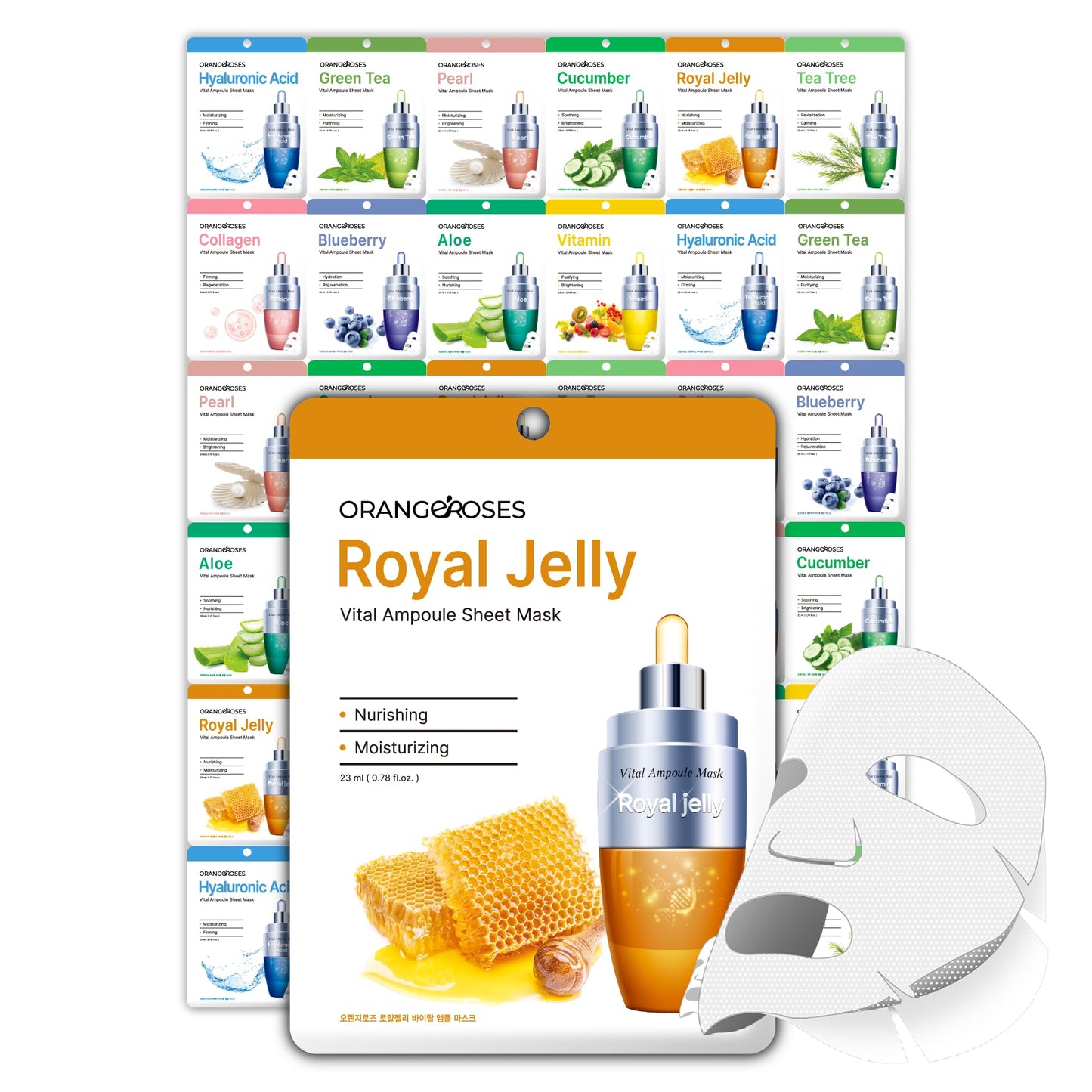 OBS Lab Orangeroses 30-Pc Sheet Mask Combo – Korean Facial Skincare for Moisturization, Wrinkle Care & Brightening | Simple & Effective Routine