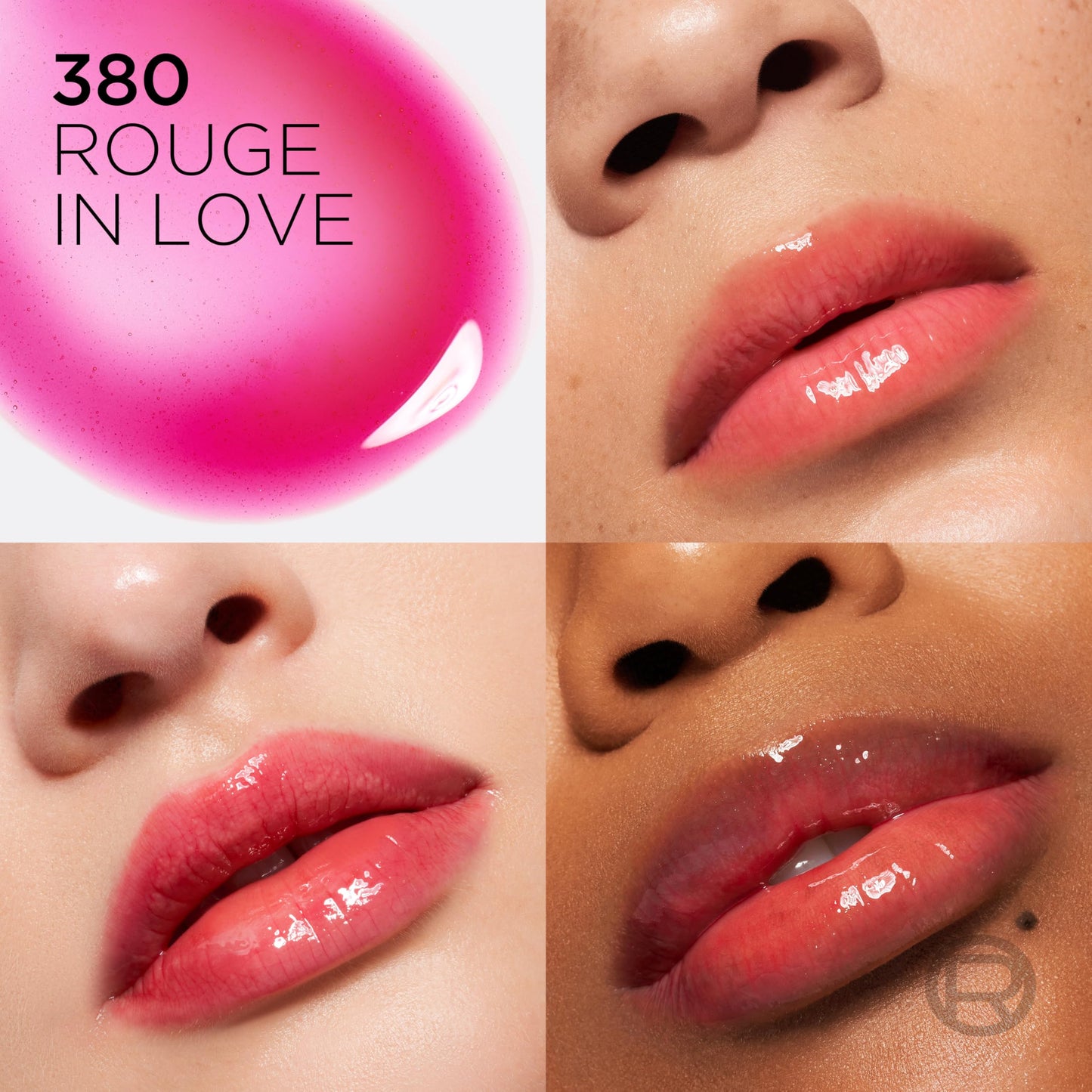 L'Oreal Paris Plump Ambition Hyaluron Lip Oil, 24 HR Lip Gloss with Hyaluronic Acid, Volumizing Formula with Glass-Like Shine, Rouge In Love 380, 0.16