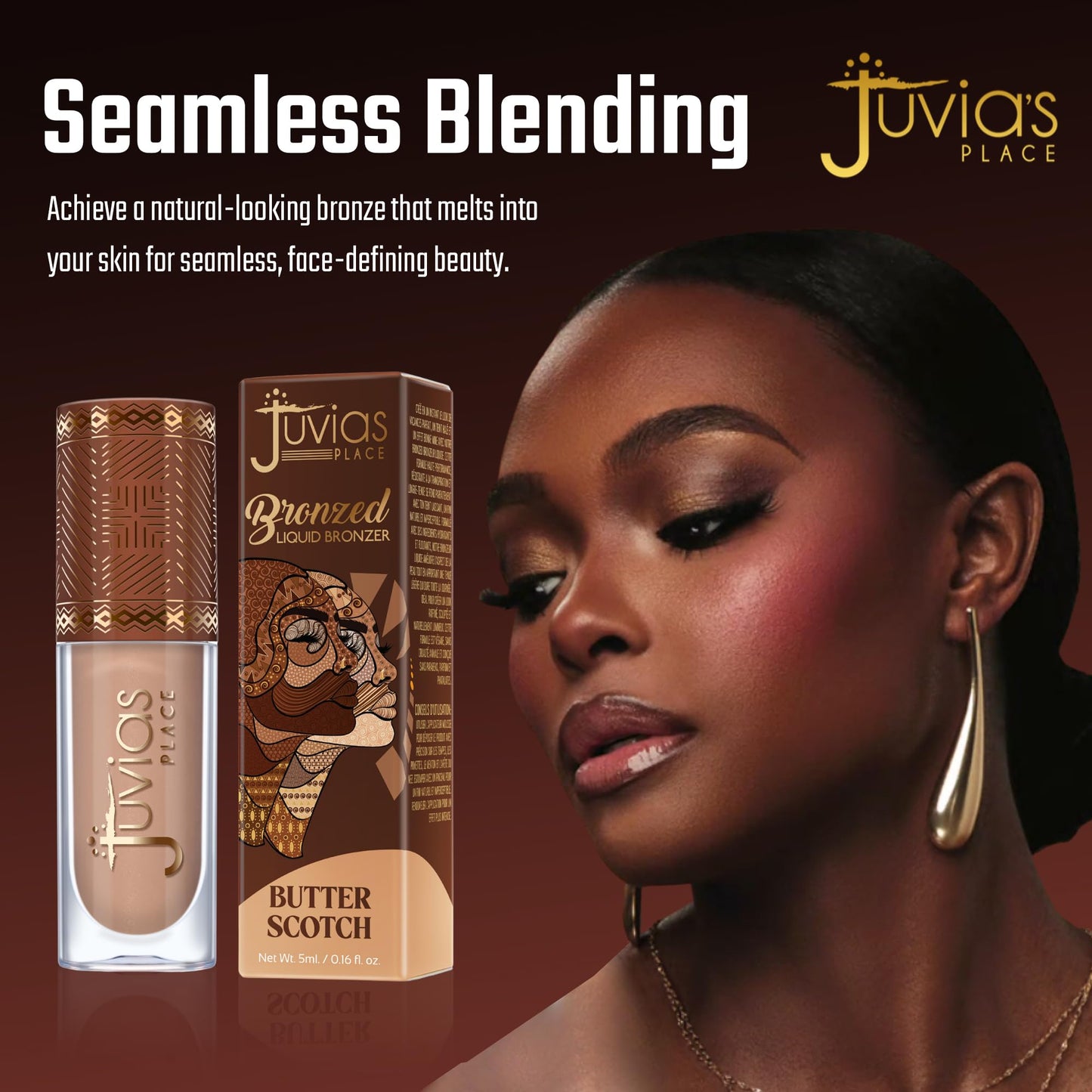 Juvia’s Place Bronzed Liquid Bronzer - Butterscotch - Liquid Bronzer for Face with Silky Blendable Texture - Buildable Coverage for Natural Contour