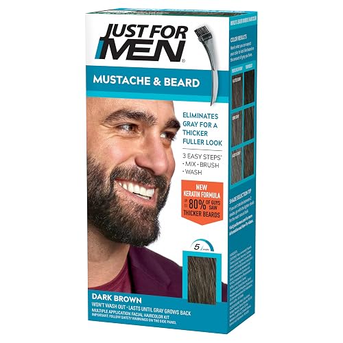 Just For Men Mustache & Beard multiple uses Beard Dye for Men with Brush Included, With Keratin Biotin Aloe and Coconut Oil for Healthy Facial Hair