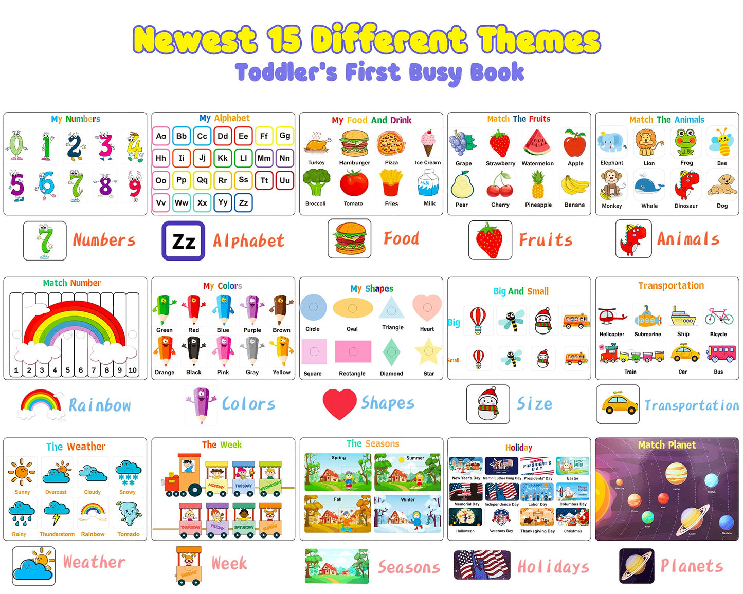 Huijing Montessori Busy Book – Preschool Learning Activity Binder with Tracing & Coloring, Autism-Friendly Educational Workbook for Toddlers