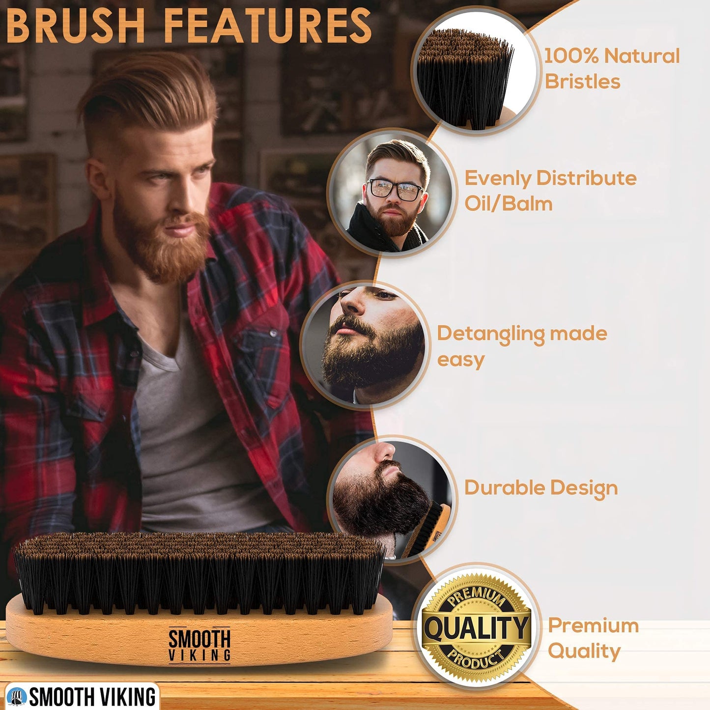 Beard Brush and Comb - Natural Boar Bristle Beard Brush & Beard Comb for Men - Facial Hair Care Gift Set for Men - Mustache Styling, Grooming