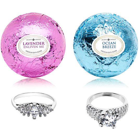 Ocean Breeze Lavender Bath Bombs Gift Set of 2 with Size 6 Ring Inside Each Made in USA