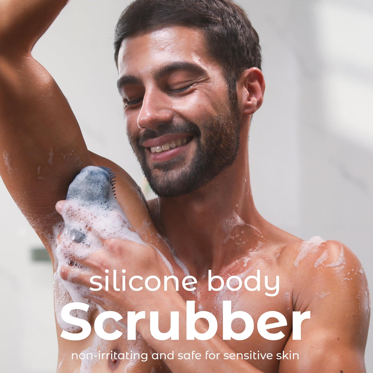 MainBasics Silicone Body Scrubber Dual-Sided Shower Loofah and Scalp Scrubber (Dark Blue, Scalp)
