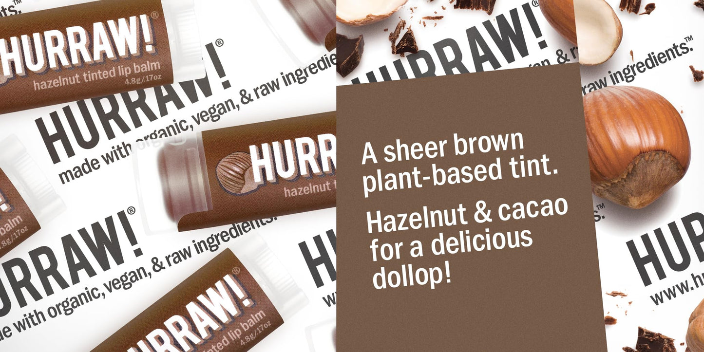 Hurraw! Hazelnut Tinted Lip Balm, 2 Pack: (Sheer Brown Tint) Organic, Certified Vegan, Cruelty and Gluten Free. Non-GMO, 100% Natural Ingredients.