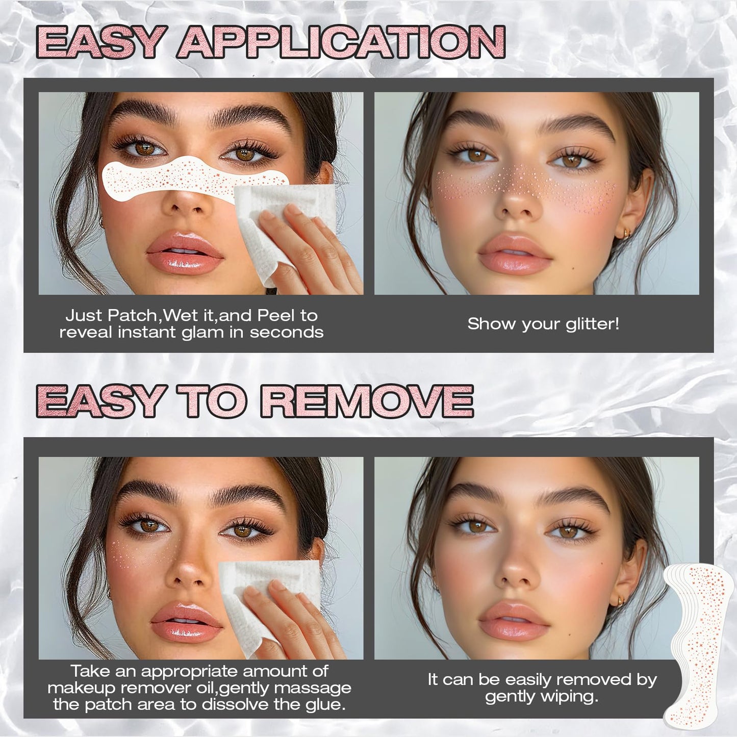 Leterly 24 Pcs Glitter Freckles Face Tattoo,Rose Gold Face Glitter Makeup Patches Cute Sparkle Freckles Patches Waterproof Makeup Speckles for Face