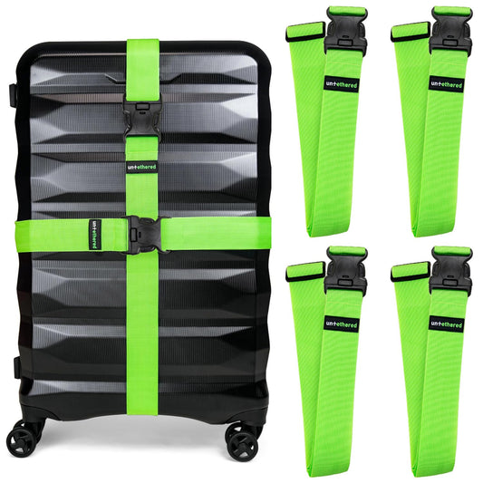 Untethered TSA Approved Luggage Straps – 4 Pack Adjustable Suitcase Belts with Heavy-Duty Buckles for Secure Checked Bags & Travel