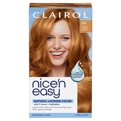 Clairol Nice'n Easy Permanent Hair Dye, 8R Medium Reddish Blonde | 100% Gray Coverage | Long?Lasting, Natural?Looking Color & Shine | Pack of 1