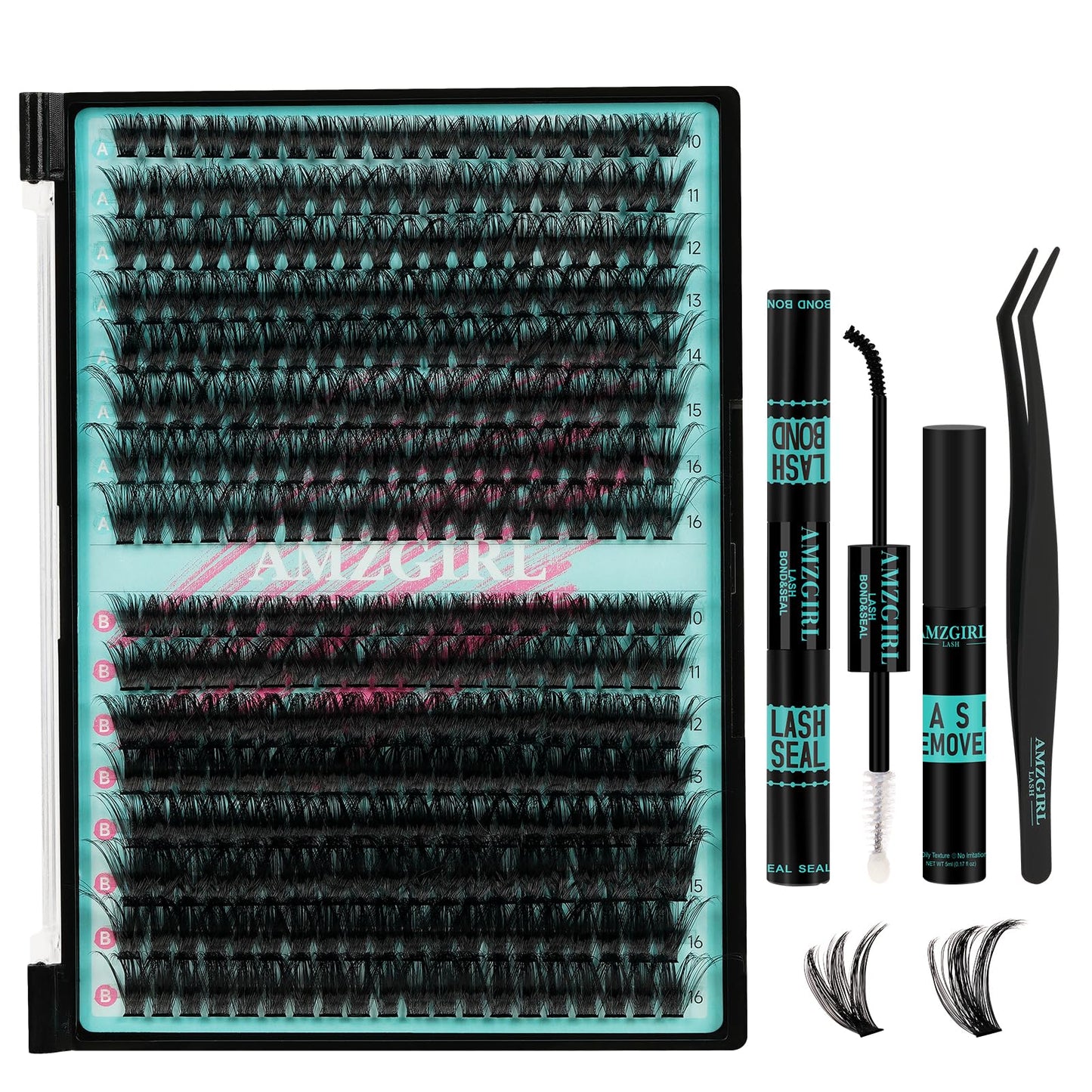 Lash Extension Kit 320Pcs,DIY Individual Lashes Clusters Kit,Lash Bond And Seal,Lash Remover For Eyelashes Extensions,Lash Applicator Tool For False Beauty and Personal Care AMZGIRL LASH Default Title