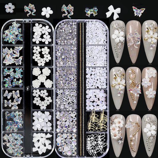 3D Acrylic Butterfly White Flowers Bear Nails Charms Cute Nail Charms Mixed Starry Crystal Nail Rhinestones Multi Sizes Crystal Gems Stones for Nail
