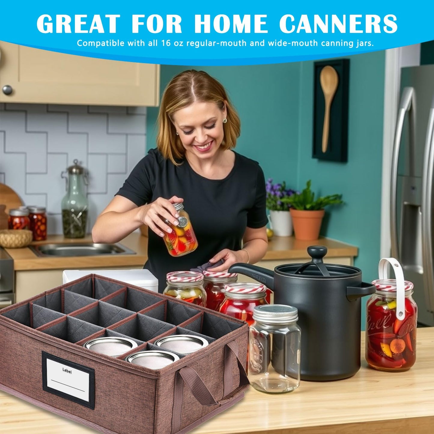 Geliwosy 16 oz Mason Jar Storage Containers - Sturdy Canning Jar Boxes Organizer, Foldable with Dividers, Holds 12 Pint Mason Jars, Home Canning…