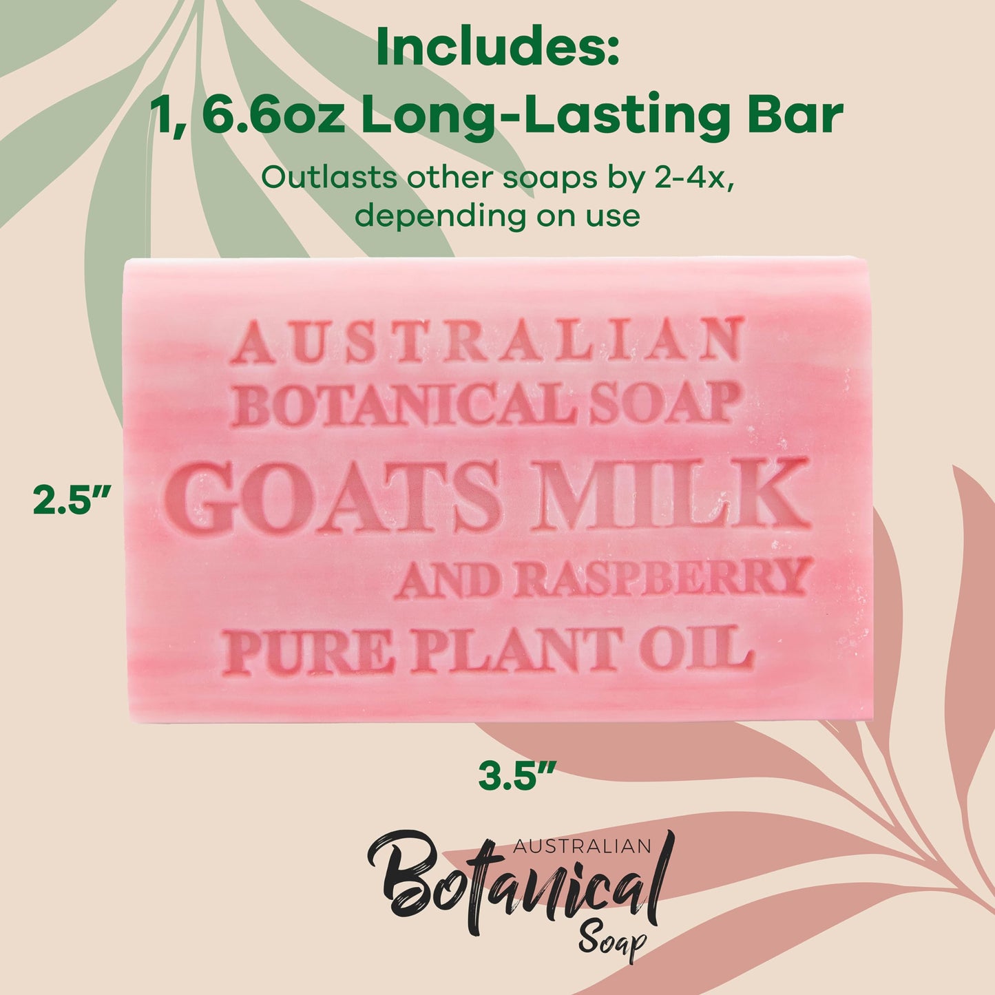 Australian Botanical Soap Goats Milk with Raspberry 6.6 oz Triple Milled Luxury Soap Bar Enriched with Shea Butter, Pack of 1