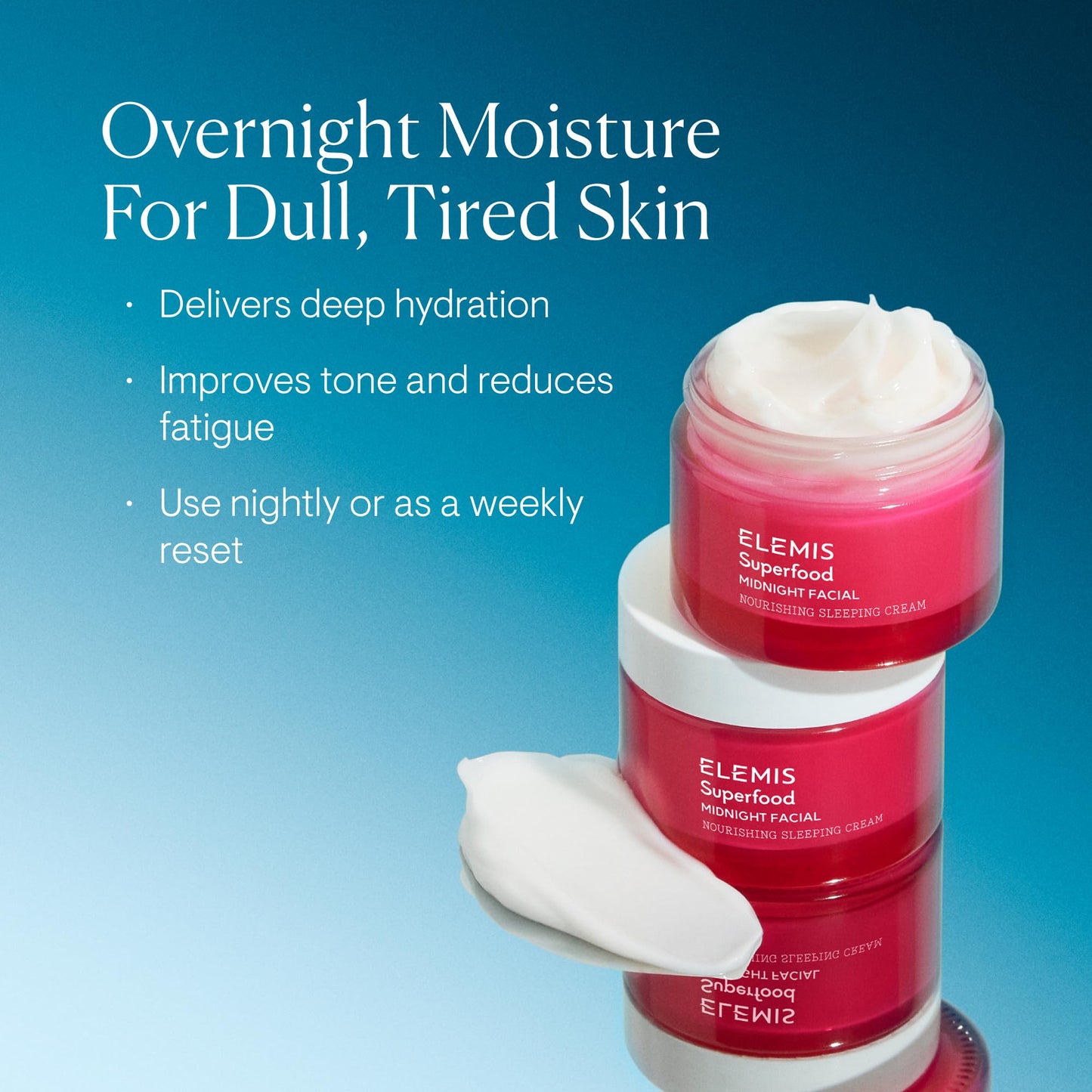 ELEMIS Superfood Midnight Facial - Lightweight Overnight Facial Cream, Prebiotic-Infused Hydrating Gel, Vitamin C Camu Camu Moisturizer, Omega Rich