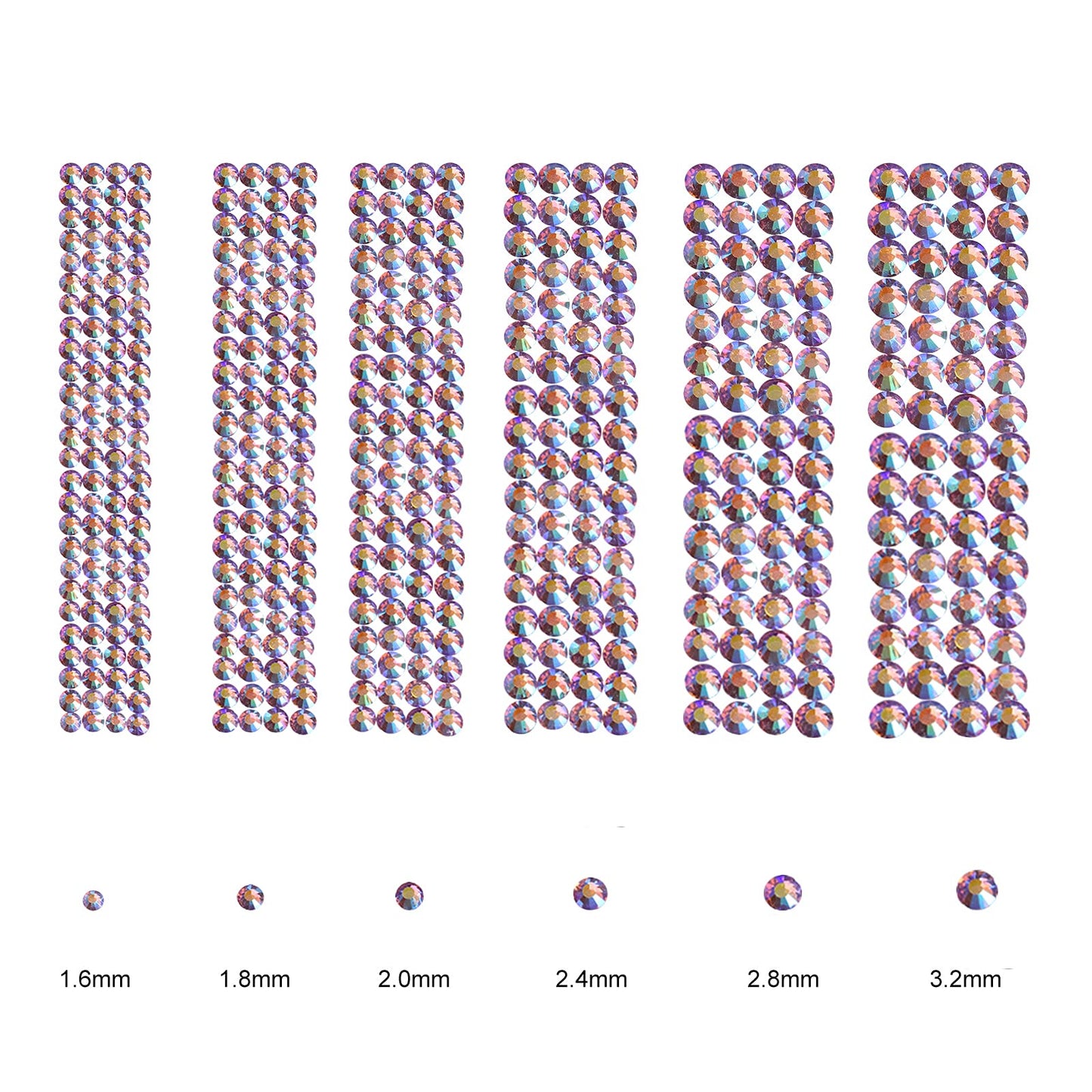 Jollin 3456pcs Flatback Rhinestones Glass Charms Diamantes Gems Stones for Nail Art 6 Size ss4~ss12 Light Purple AB