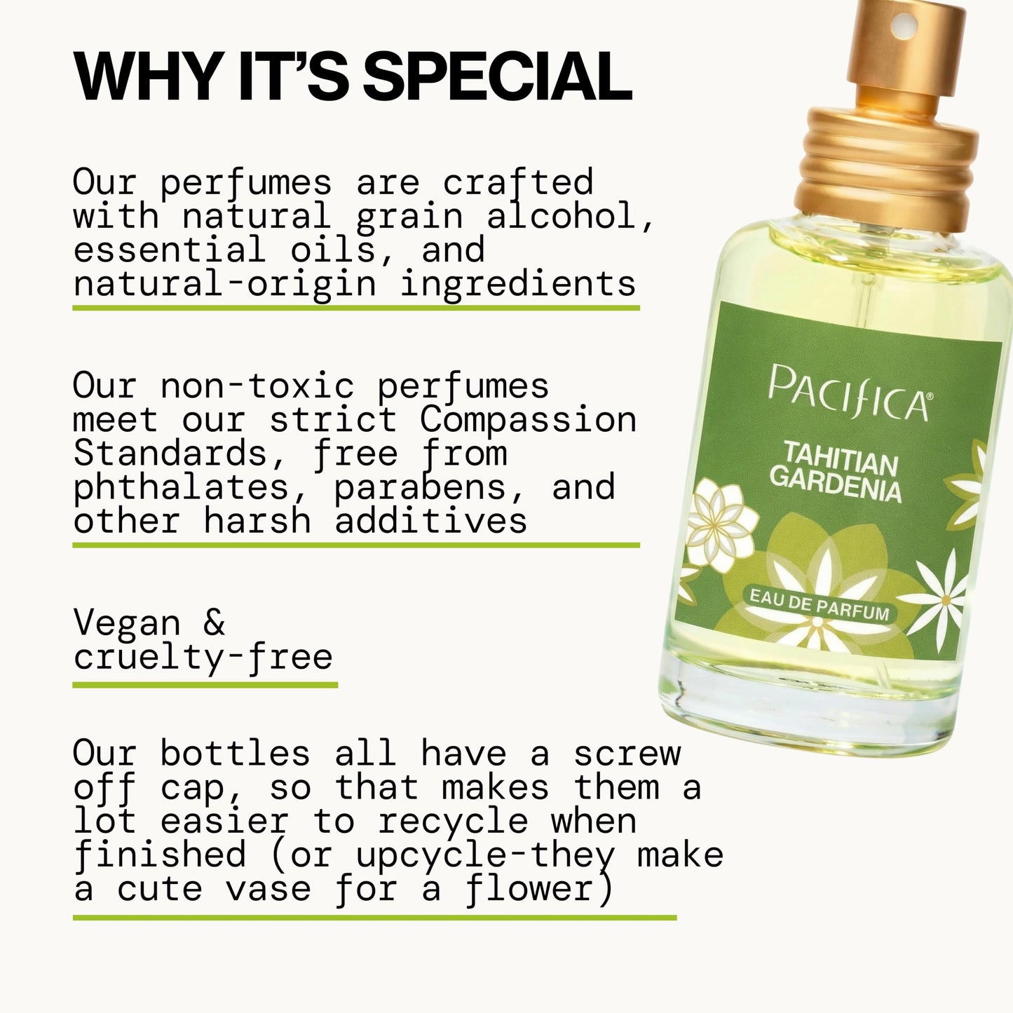 Pacifica Tahitian Gardenia Perfume Spray 1oz - Tropical Floral Fragrance with Gardenia Bloom, Jasmine & Sweet Orange, Warm Vanilla Coconut Notes, Vegan & Cruelty-Free Clean Perfume for Women