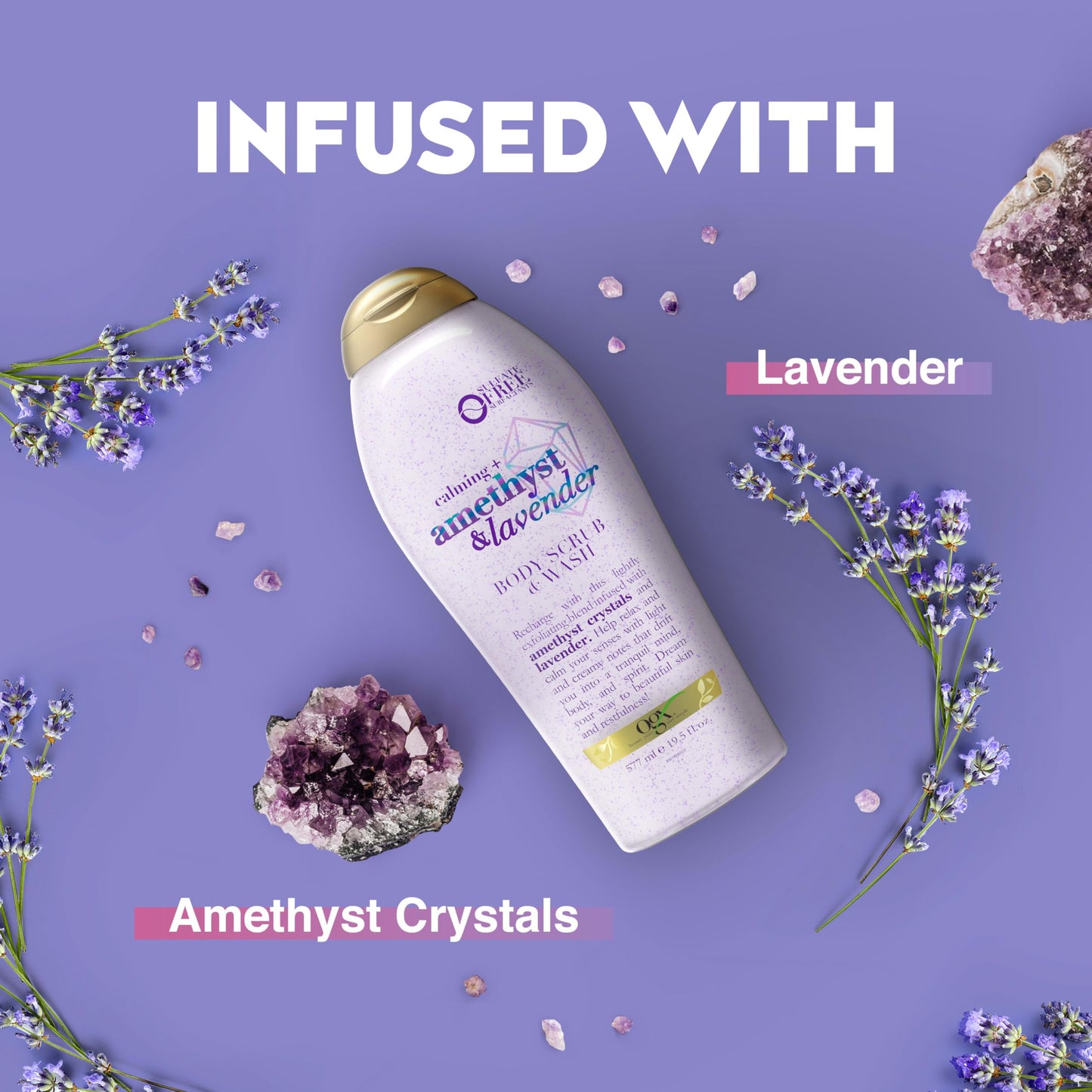 OGX Calming + Amethyst & Lavender Body Scrub & Wash, Gently Exfoliating, 19.5 fl oz Beauty & Personal Care OGX