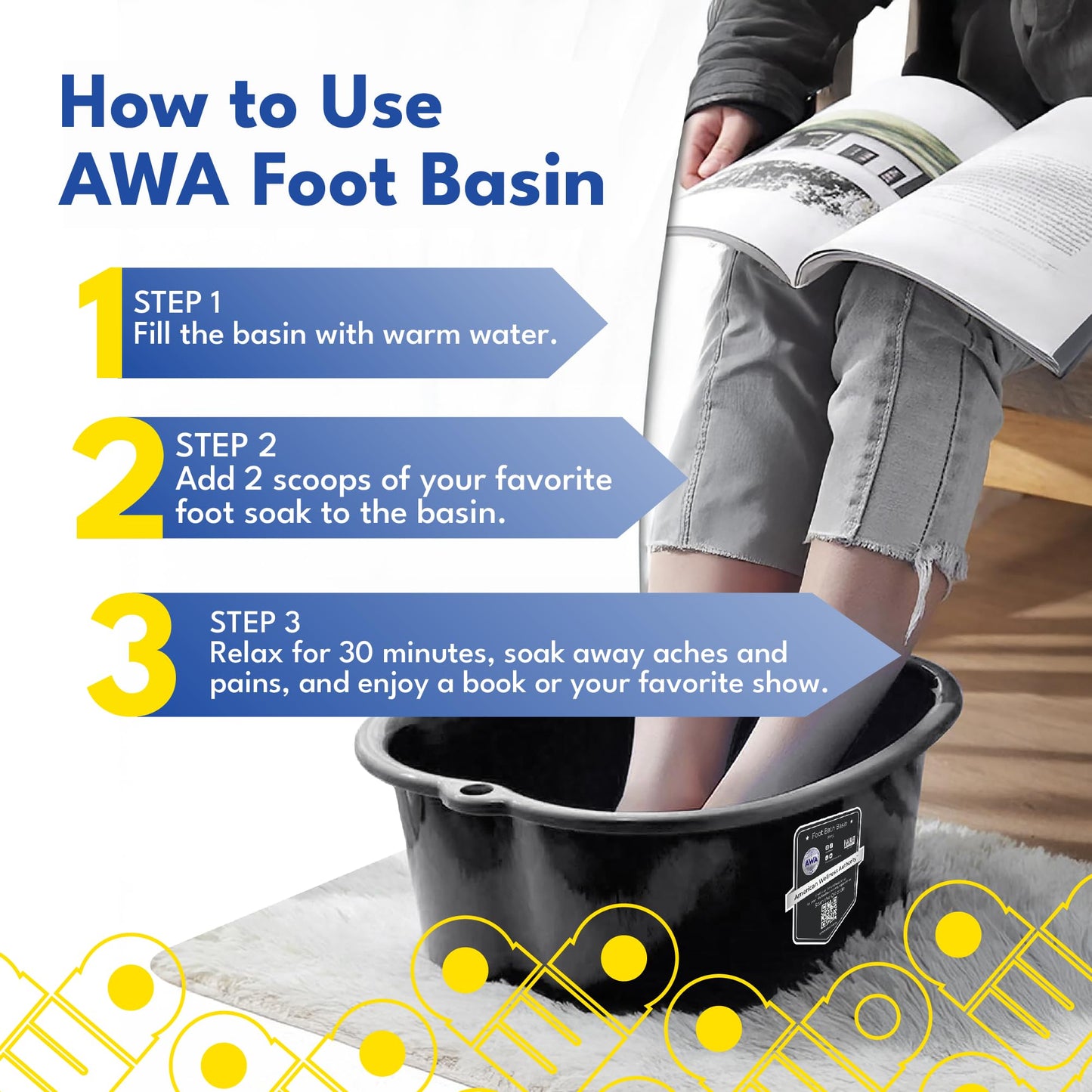 American Wellness Authority AWA Extra Large foot bath basin - Sturdy plastic soak tub For Soaking feet and Pedicure At Home Spa Kit Women Men (Grey Beauty and Personal Care American Wellness Authority