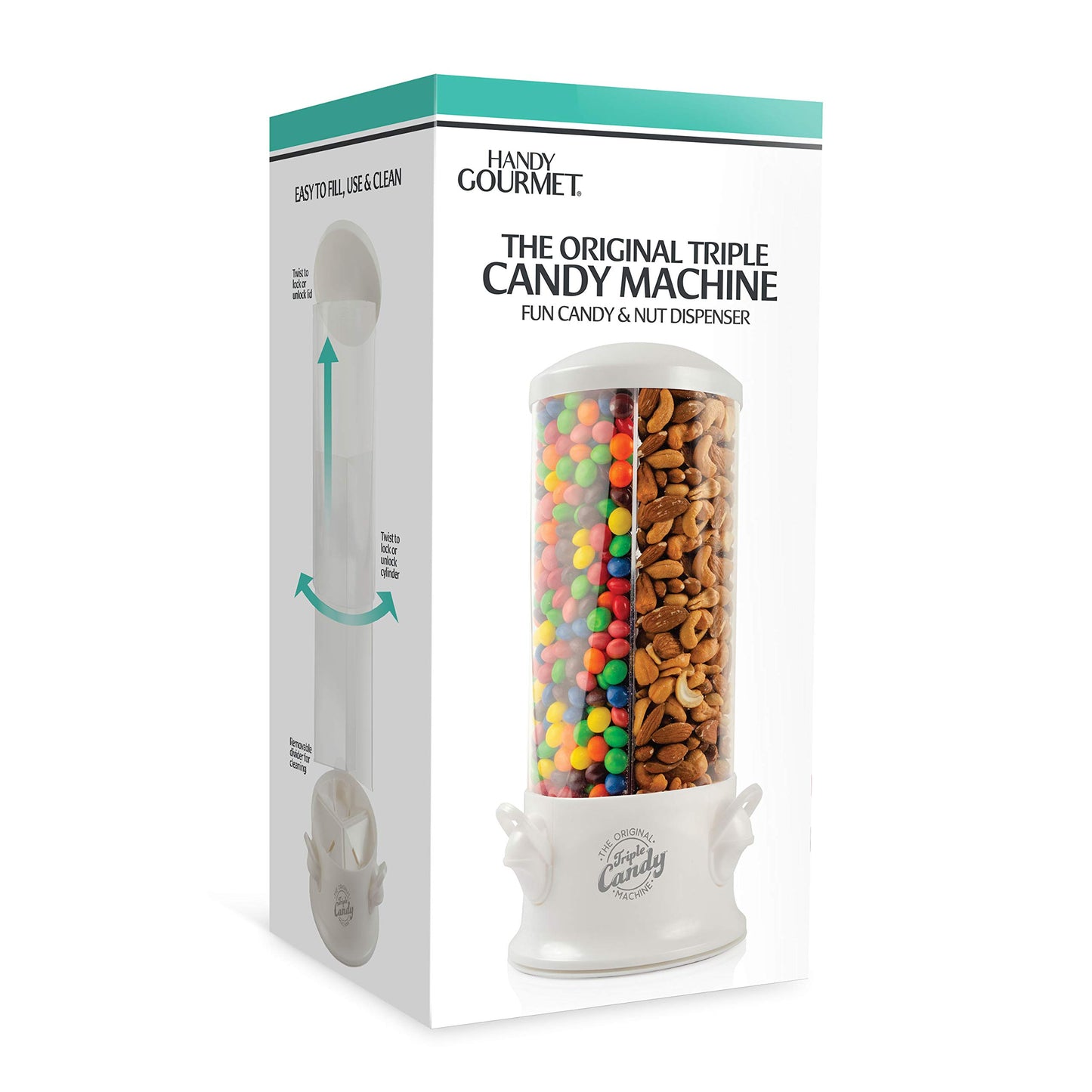 Handy Gourmet Original Triple Candy Machine-Fun Candy & Nut Dispenser-New & Improved (Pearl White), Standard (JB8450PWHI)