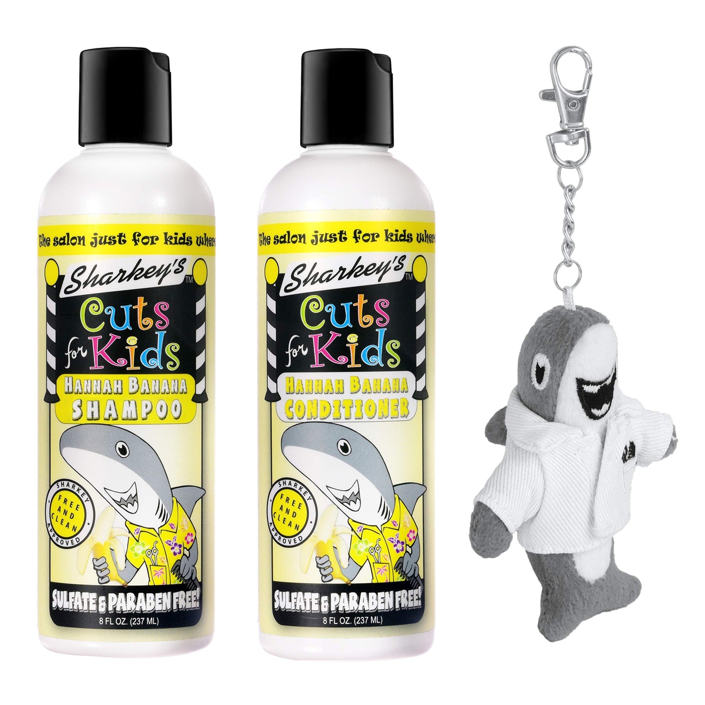 Sharkey's banana Scented Kids Shampoo and Conditioner with Baby Shark Plush Backpack Clip or Lunchbox Clip - Sulfate Free and Paraben Free! Beauty & Personal Care Sharkey's cuts for kids