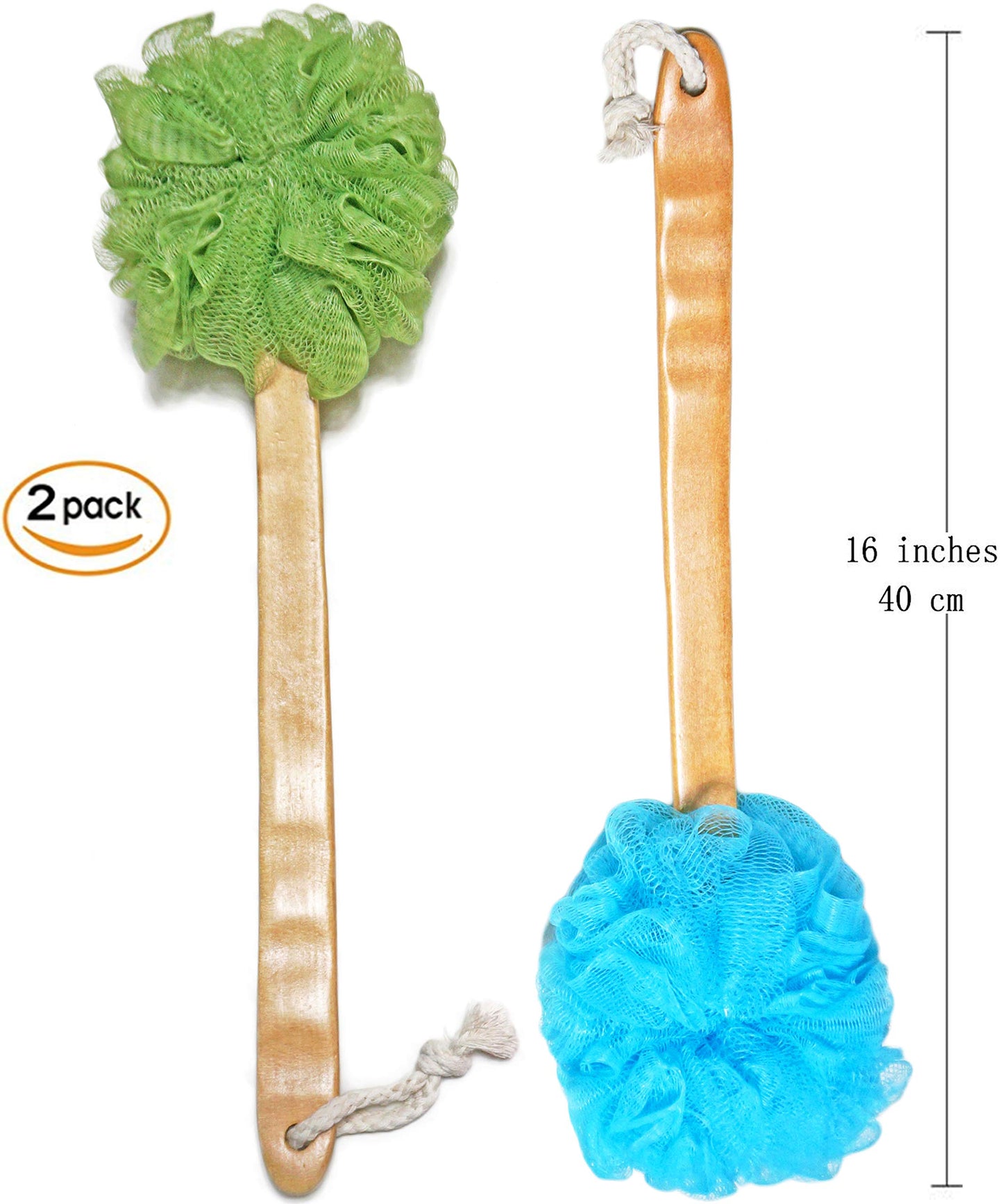 Shower Loofah Body & Back Scrubber - Exfoliating luffa loofa Bath Brush On a Stick - with Long Wooden Handle Back Brush for Men & Women - Easy Reach