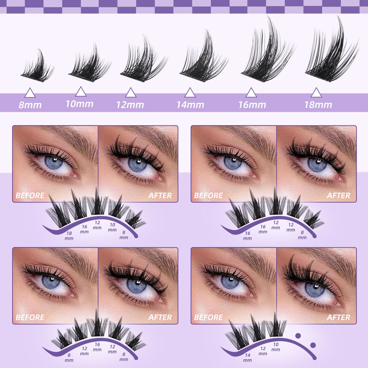 B&Qaugen Lash Clusters Kit 192PCS Lash Extension Kit 3D Eyelash Extension Kit 100D 10-18 Mixed Wispy DIY Lash Extension Kit Voluem Thick Waterproof Beauty and Personal Care B&Qaugen