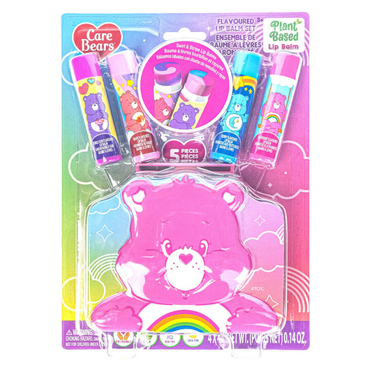 Care Bears 4 PK Plant-Based, Fruity Scented Lip Balm, & 1 Tin, Colorful Hydrating Mosturizor Swirl Lip Balm Set for Kids, by Townley Girl Beauty and Personal Care Townley Girl